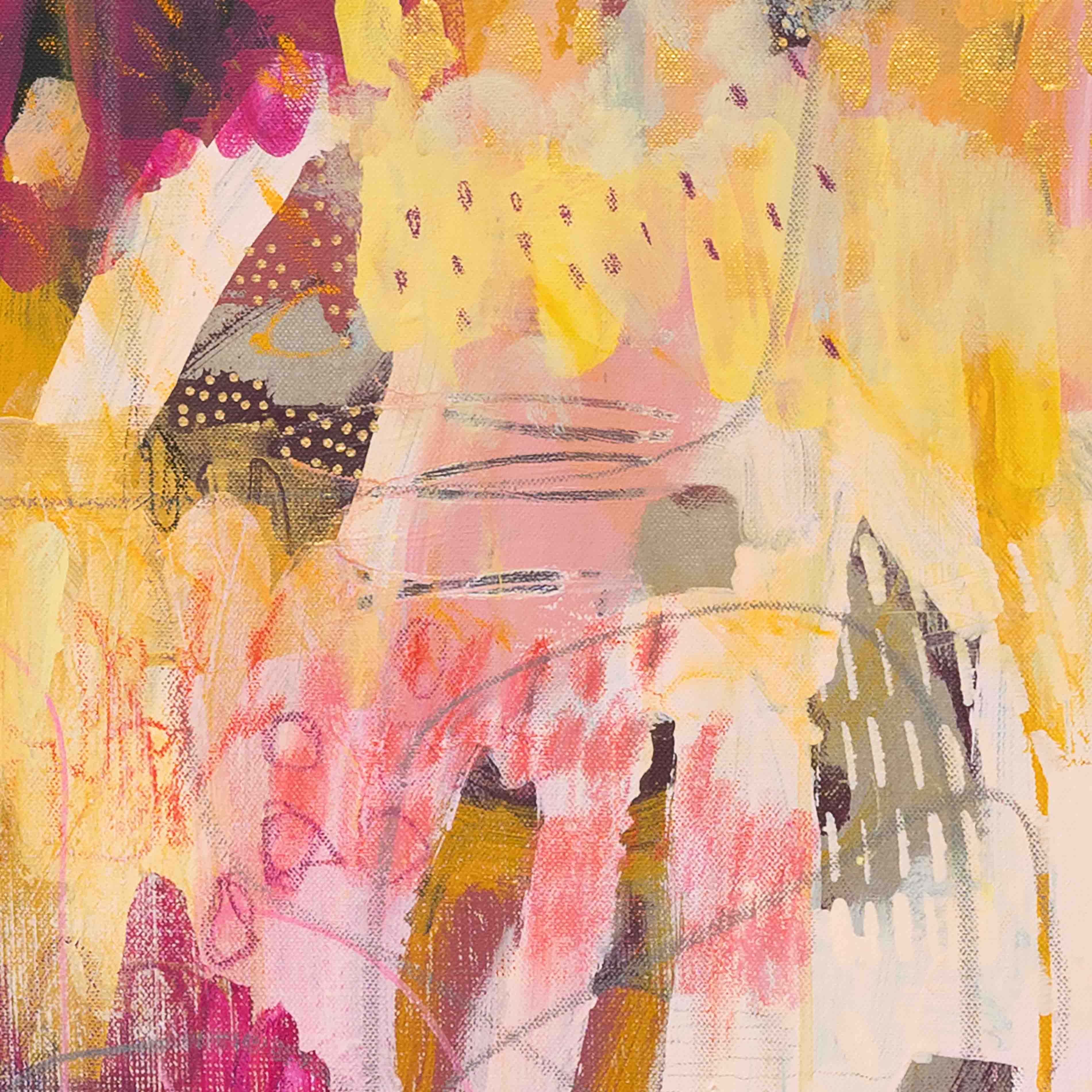 Close-up detail of layered marks in A Wink of Pink painting