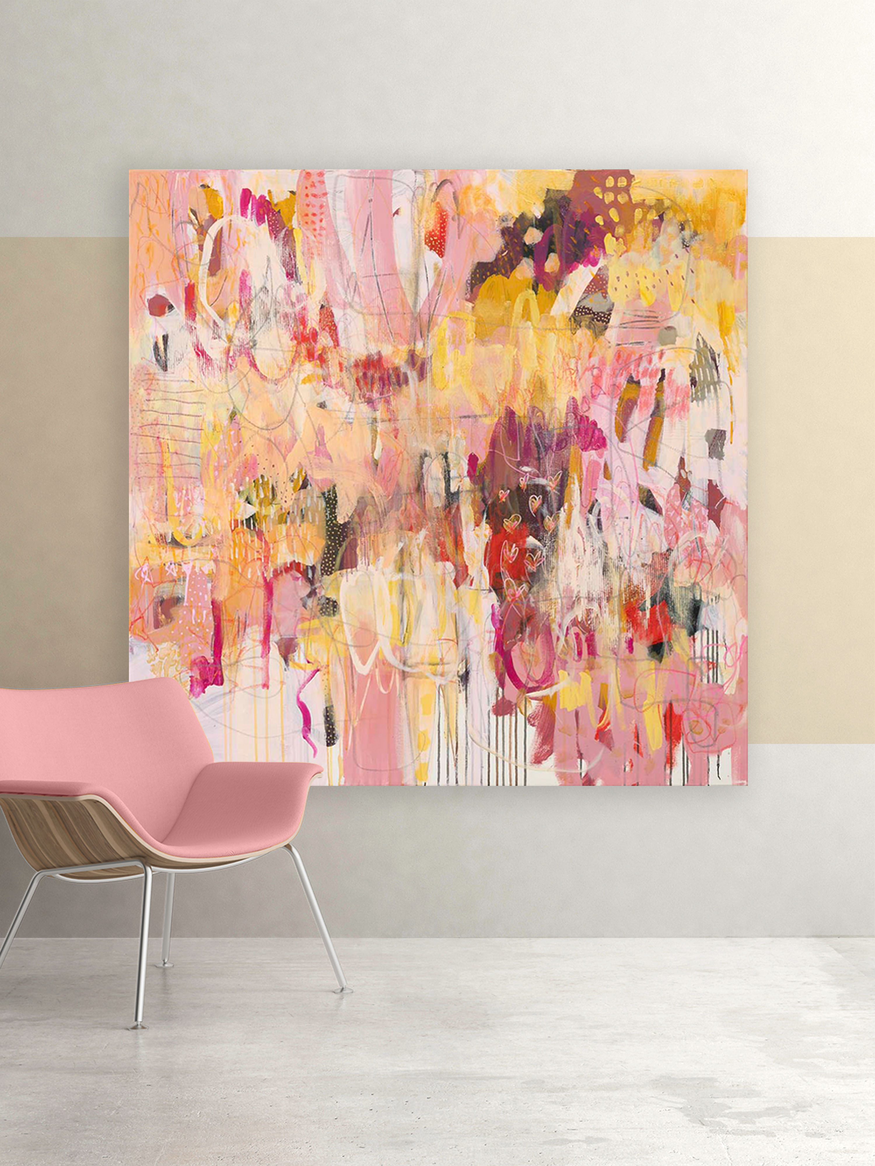Large Abstract painting A Wink of Pink by Australian artist Lisa Marie Jones