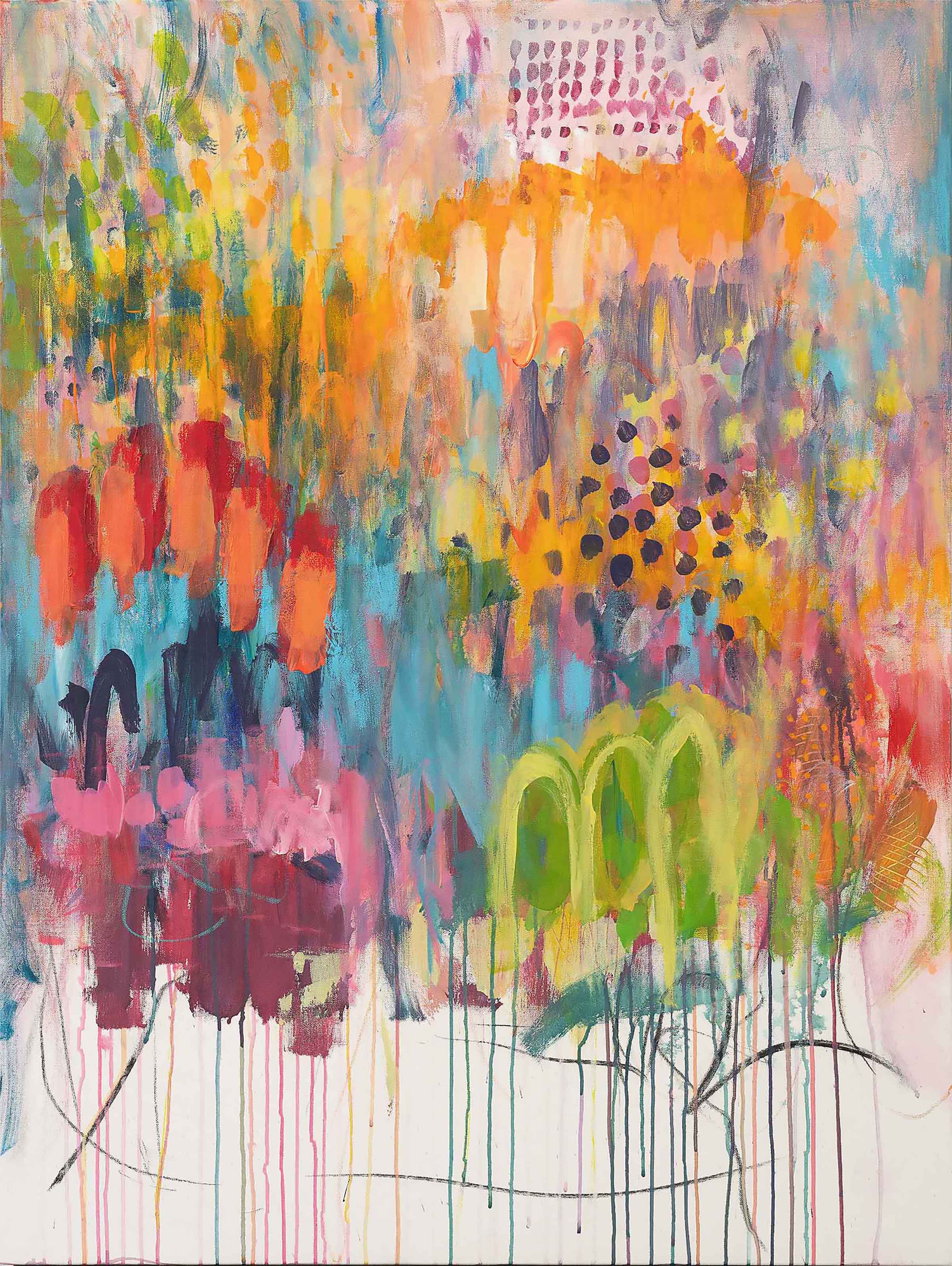 Awakening Bloomscape contemporary abstract painting on canvas by Lisa Marie Jones