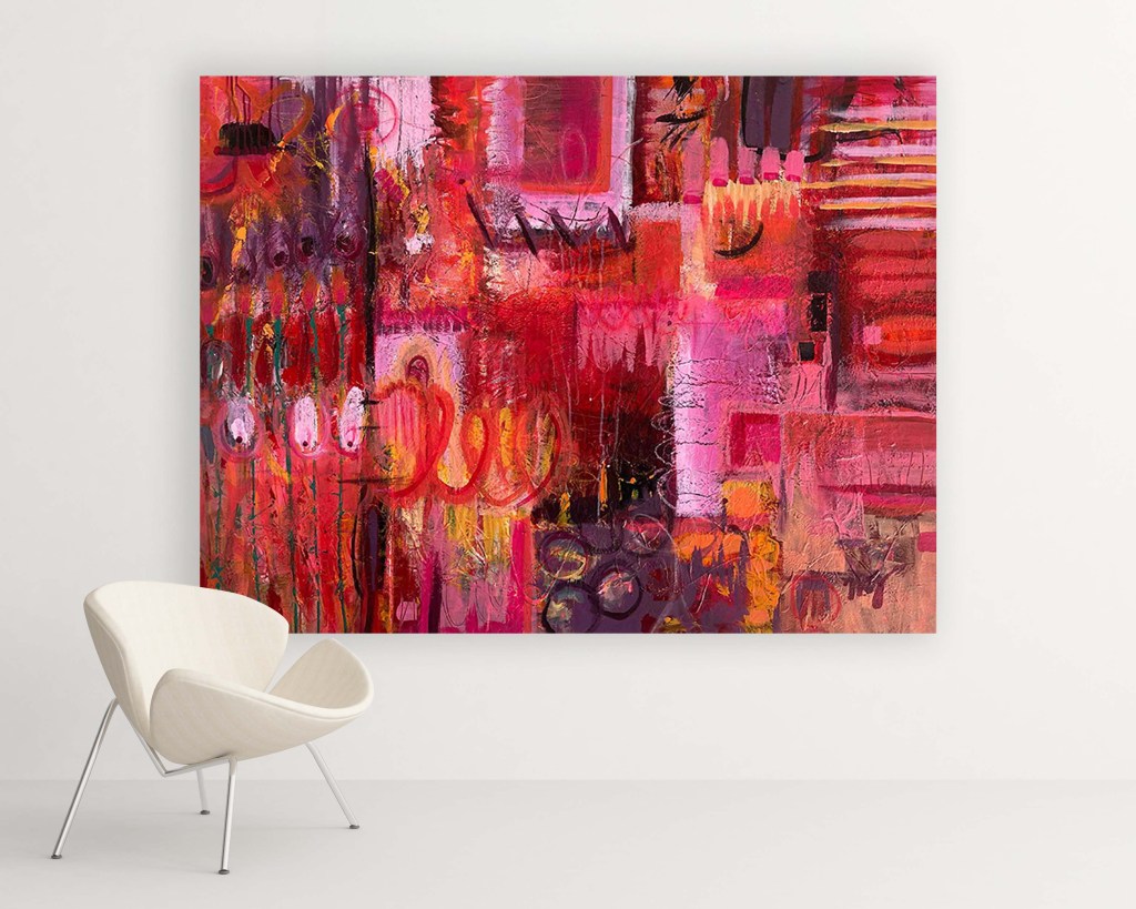 Behind the Flame by Lisa Marie Jones displayed in a modern interior, showcasing scale, colour and contemporary abstract style