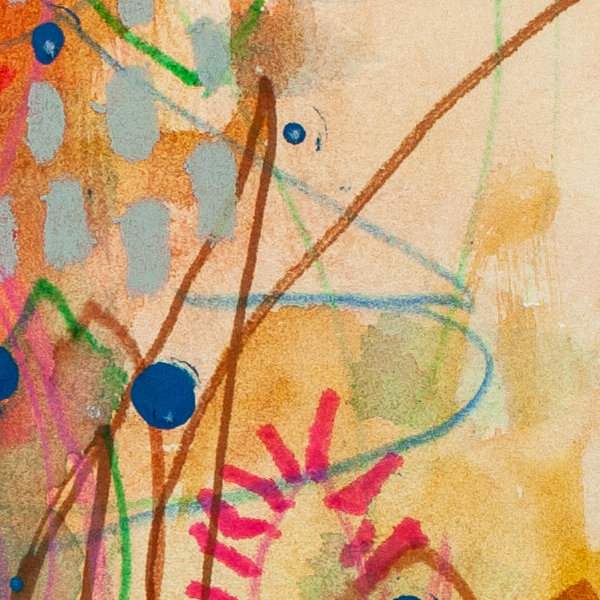 Detail of Cactus Chroma abstract artwork focusing on vibrant colour interactions and joyful, intuitive mark making