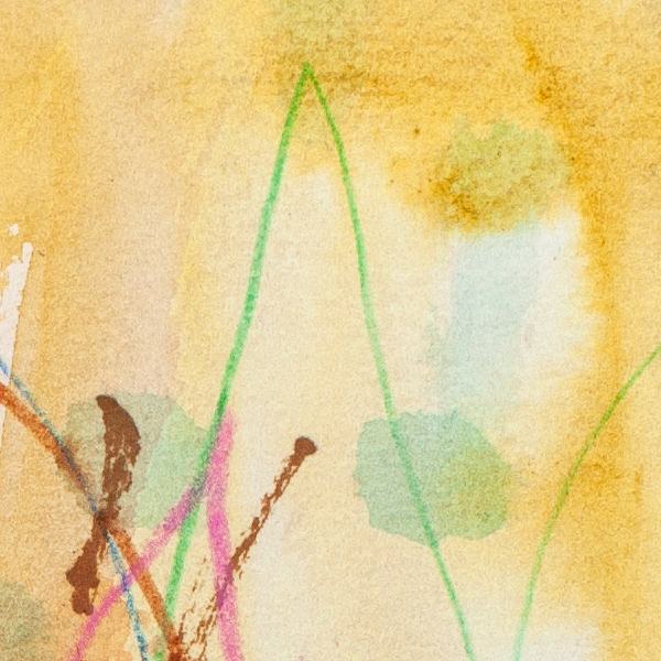 Detail of Desert Bloom abstract floral artwork focusing on vibrant colour, expressive lines and intuitive mark making