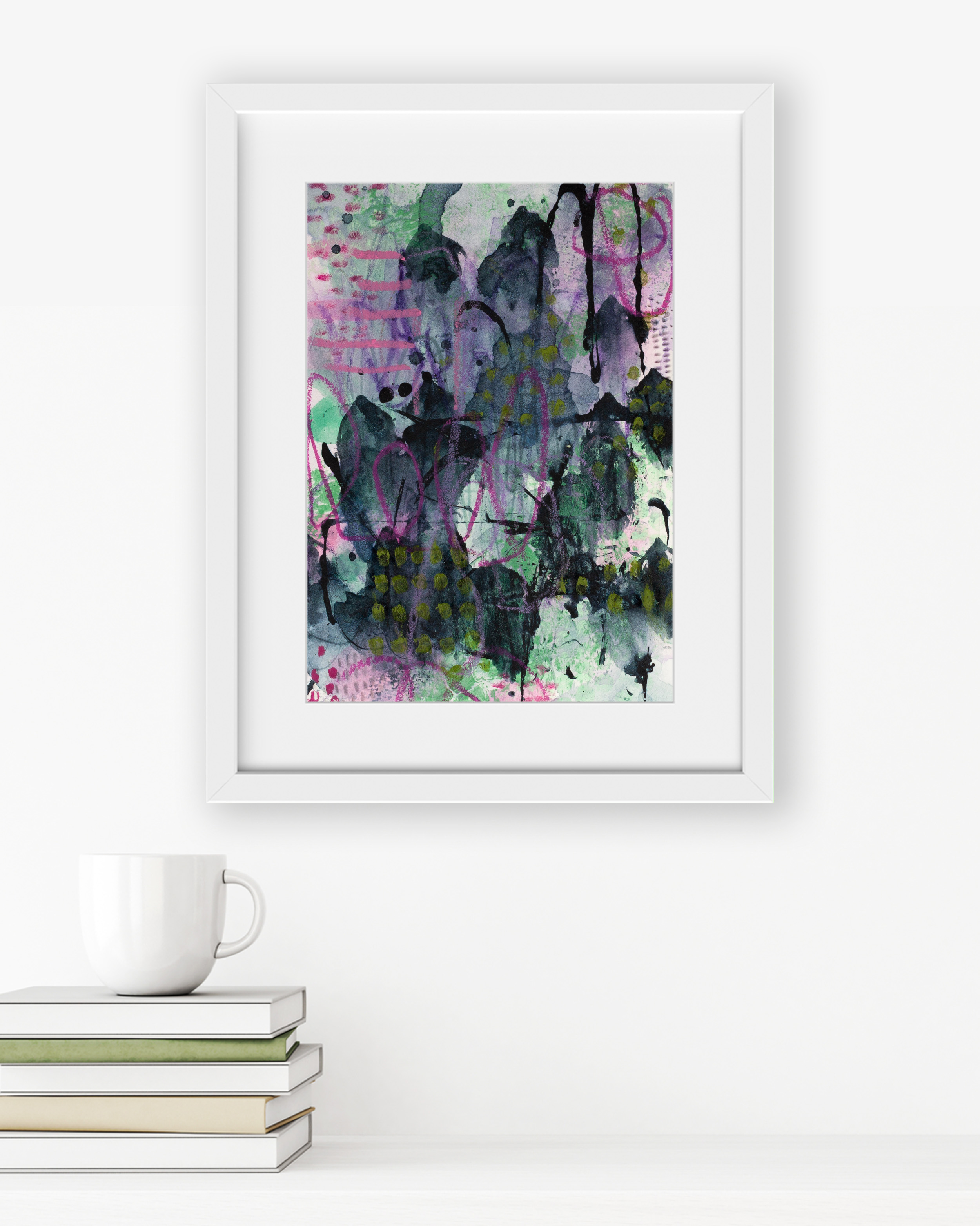 Abstract painting Gathering by Lisa Jones styled in a minimalist interior, bringing a sense of gentle presence and organic harmony to the space.