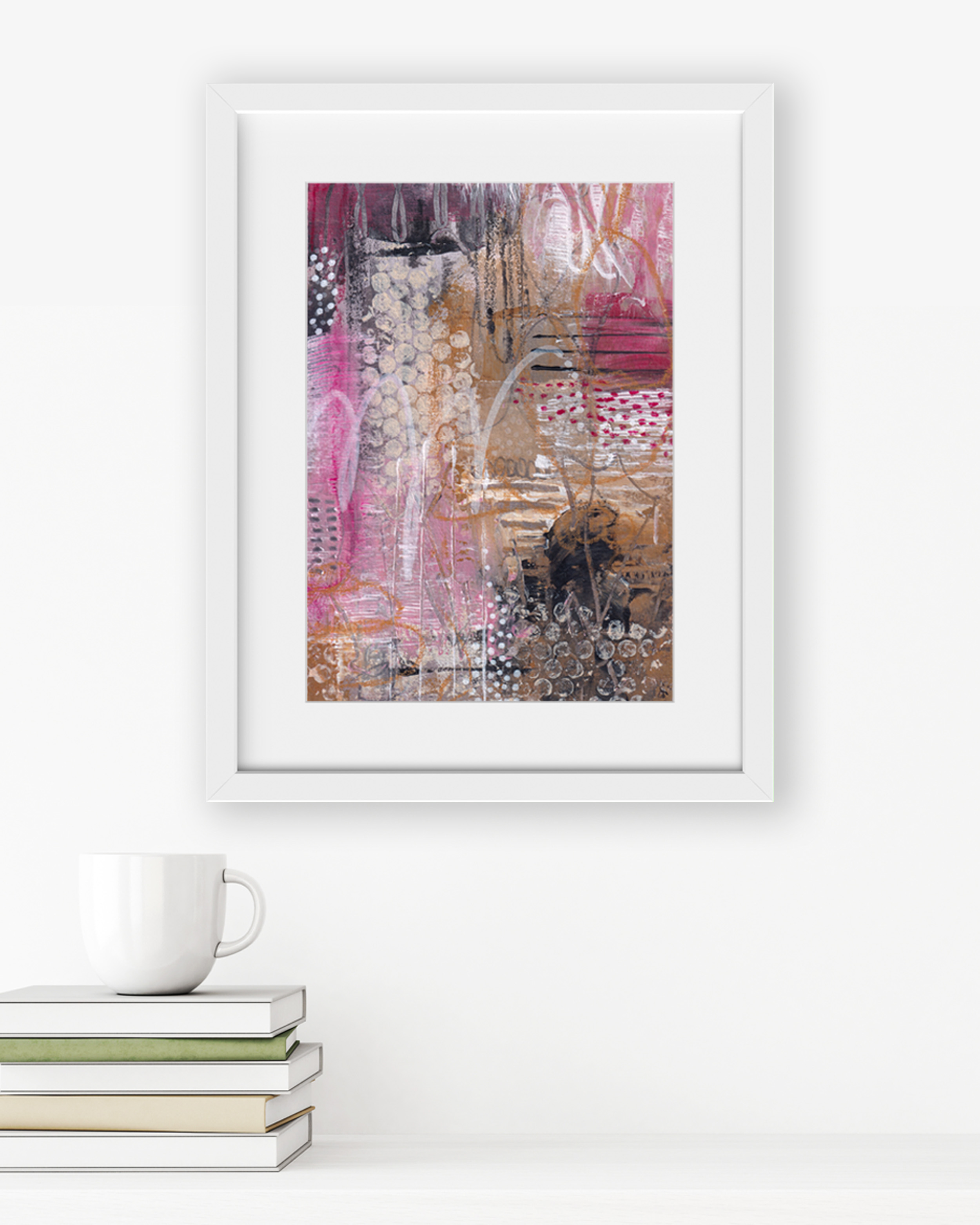 Abstract mixed media artwork I See You Too by Lisa Marie Jones displayed in a calm interior setting, inviting quiet reflection and a sense of being seen.