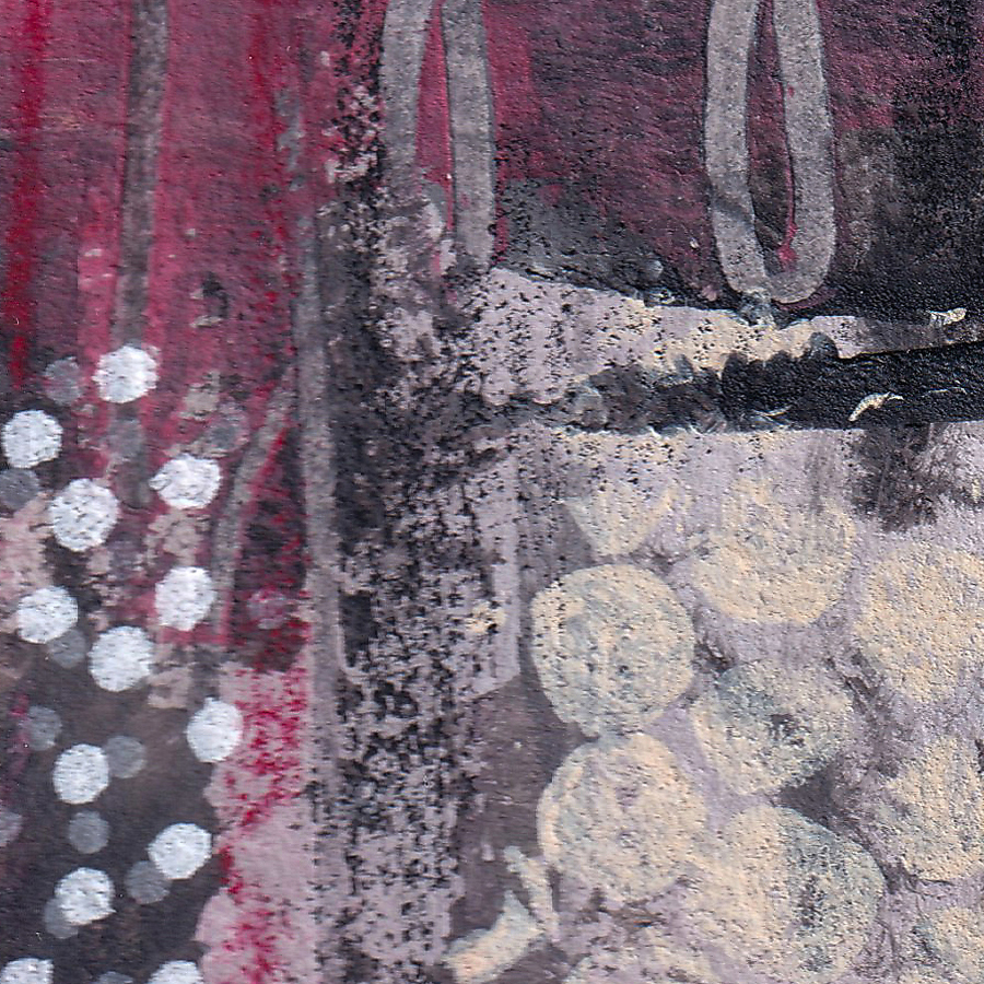Detail of I See You Too by Lisa Marie Jones showing repeated dot motifs, soft layering and textural marks that suggest mirrored attention and connection.