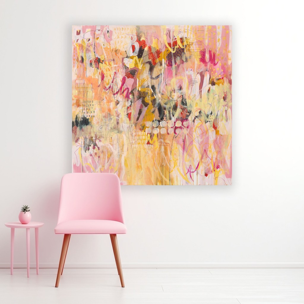 In the Mood for Pink artwork styled in a light-filled interior