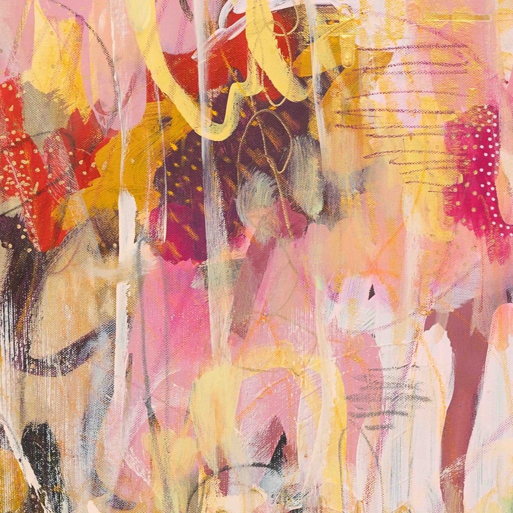 Detail of layered blush and peach tones in abstract artwork