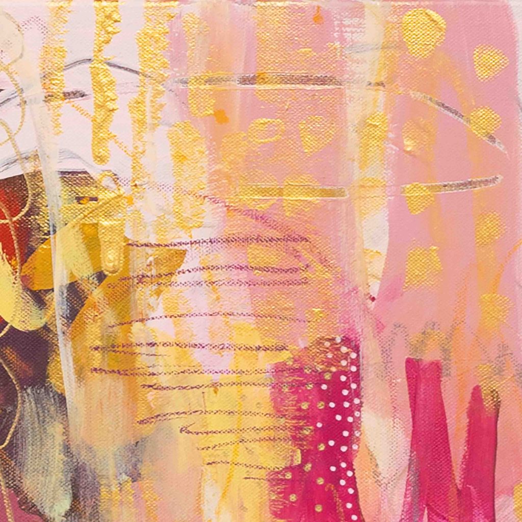 Textural surface detail of pink abstract painting