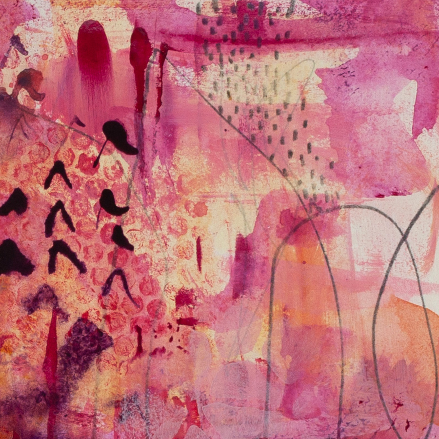 Abstract detail from Last Cherry Light focusing on rhythmic marks, soft colour transitions, and subtle patterning.