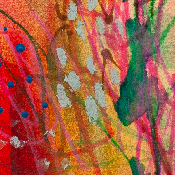 Textural detail of Succulent Sunset by Lisa Marie Jones highlighting painterly layers, soft washes and organic line work.