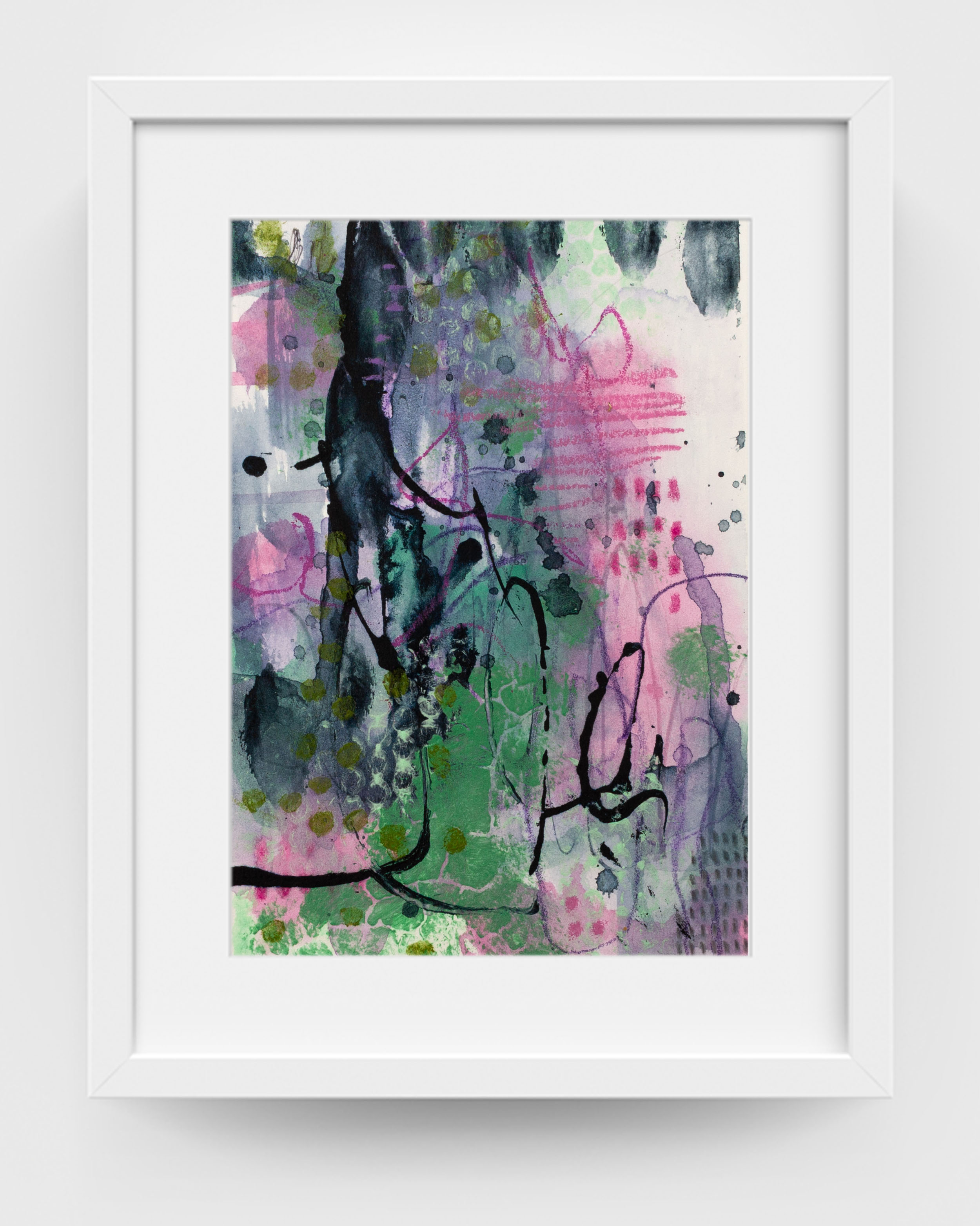 Hero in-situ image of “What Grows When Tended” by Lisa Marie Jones, framed and styled in a calm interior setting.