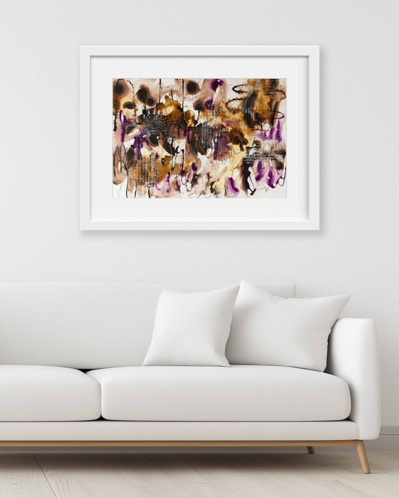Mulberry Field by Lisa Marie Jones displayed in a contemporary living space, adding warmth, texture, and quiet visual movement