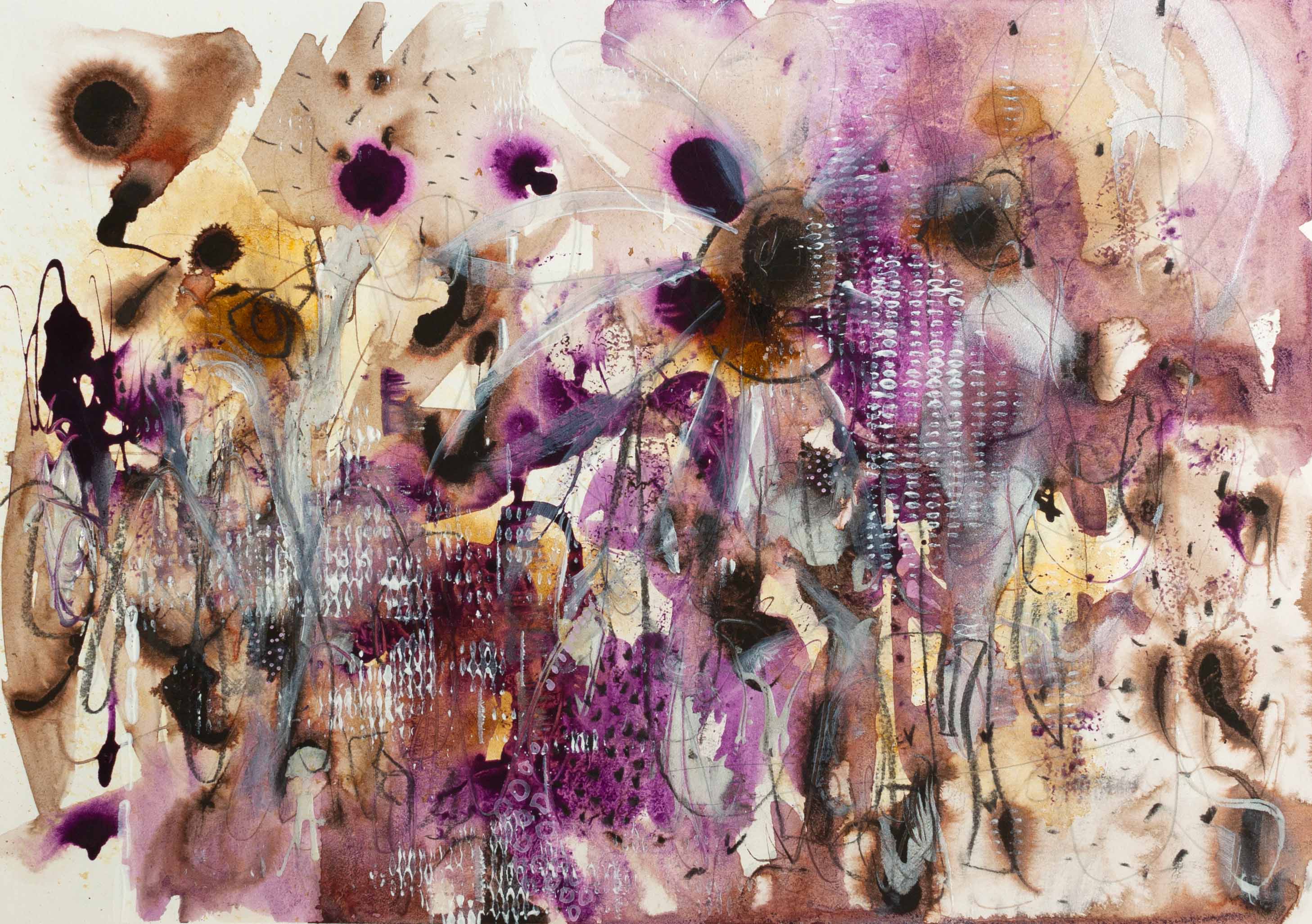 Mulberry Veil, original contemporary abstract artwork by Lisa Marie Jones featuring layered colour, gesture, and texture