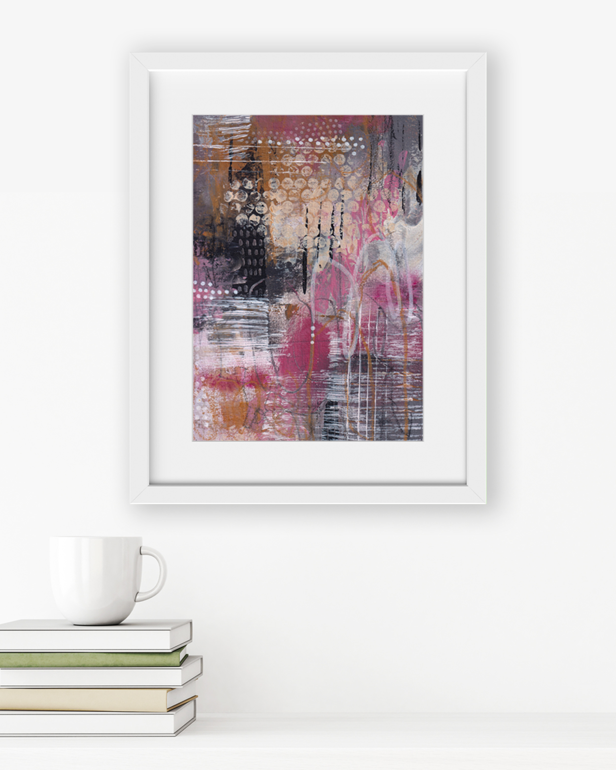 Near Enough to Feel abstract artwork by Lisa Marie Jones styled in a contemporary interior, evoking warmth, closeness, and quiet emotional connection.