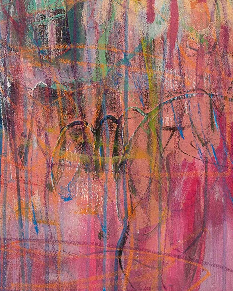 Expressive linework and depth detail from Petals in Wild Abundance, abstract painting by Lisa Marie Jones