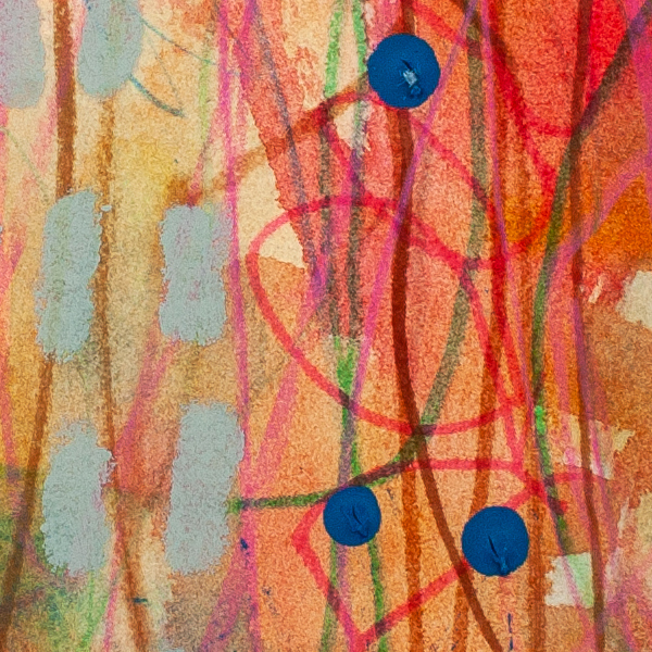 Close-up detail of abstract artwork Cloudburst Cactus by Lisa Marie Jones highlighting expressive washes of coral, orange, and soft tonal transitions