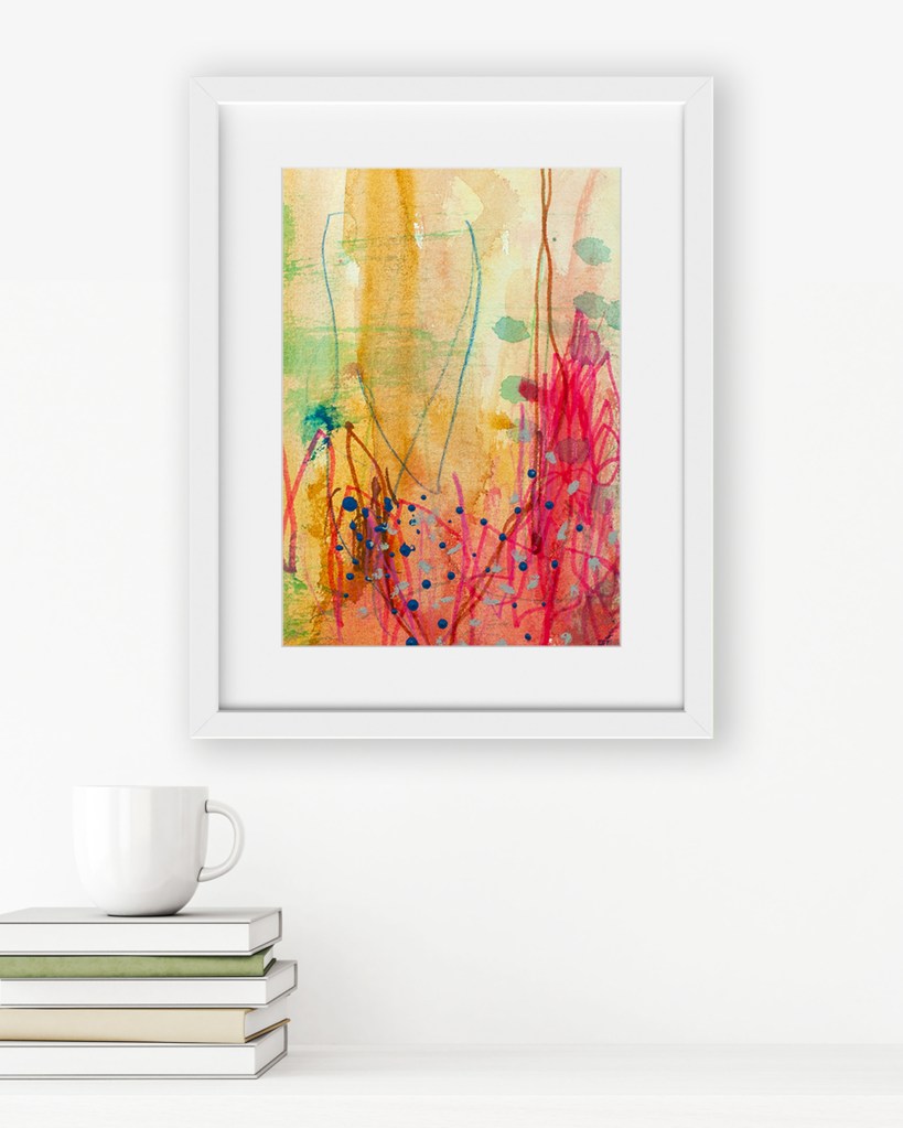 Abstract artwork Desert Dusk by Lisa Marie Jones displayed in a minimalist interior, bringing a calm, earthy warmth inspired by desert landscapes at dusk