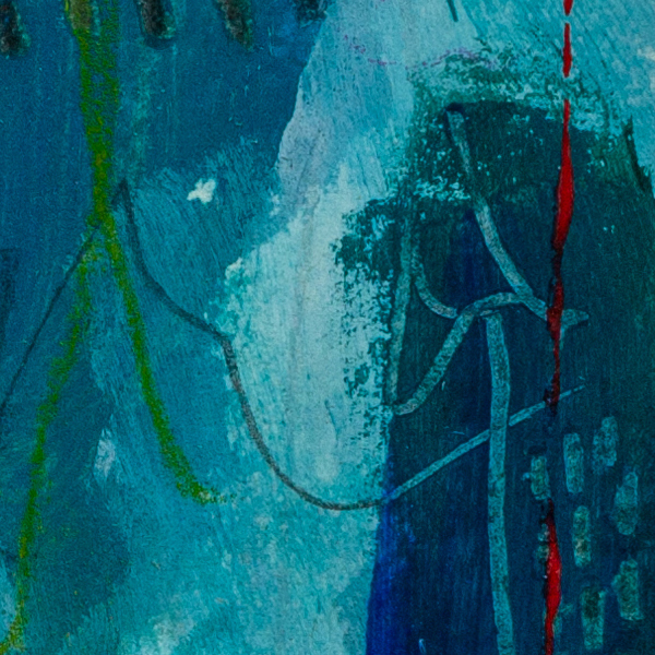 Close-up detail of The Deep Place Within featuring vertical textures, soft tonal shifts and subtle red lines.