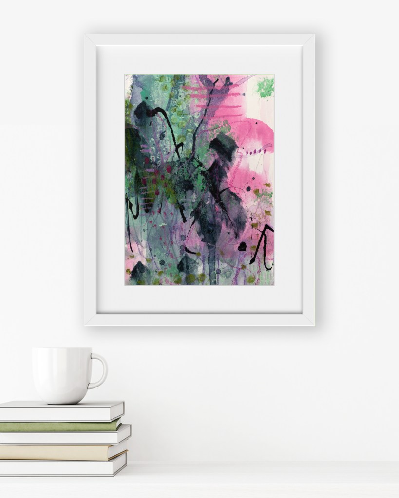 In situ view of The One Who Tends, an abstract artwork by Lisa Marie Jones, styled in a calm interior setting, conveying a sense of quiet presence and gentle care