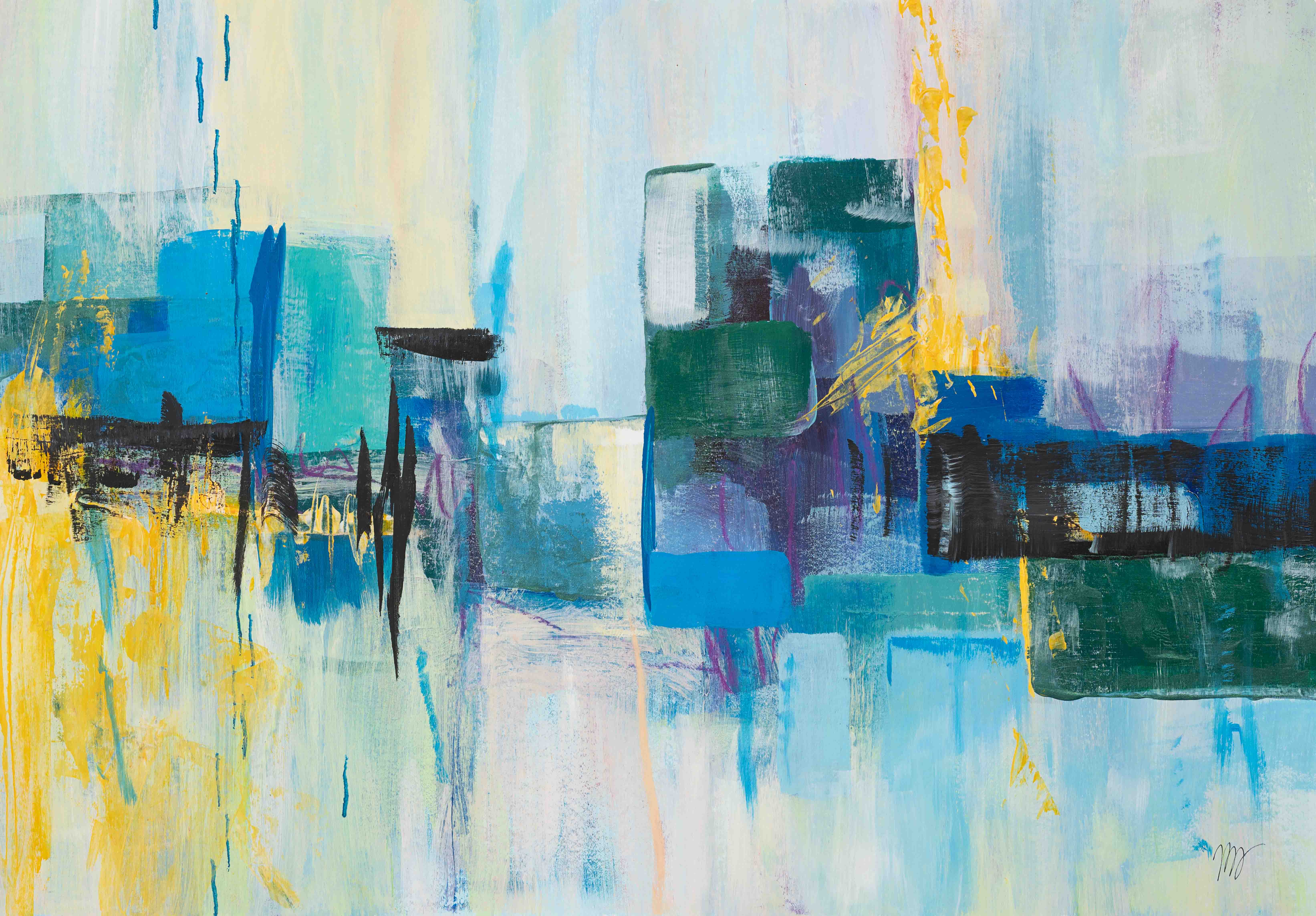 Urban Drift by Lisa Marie Jones, a contemporary abstract artwork exploring colour, movement, and the shifting rhythm of an urban landscape