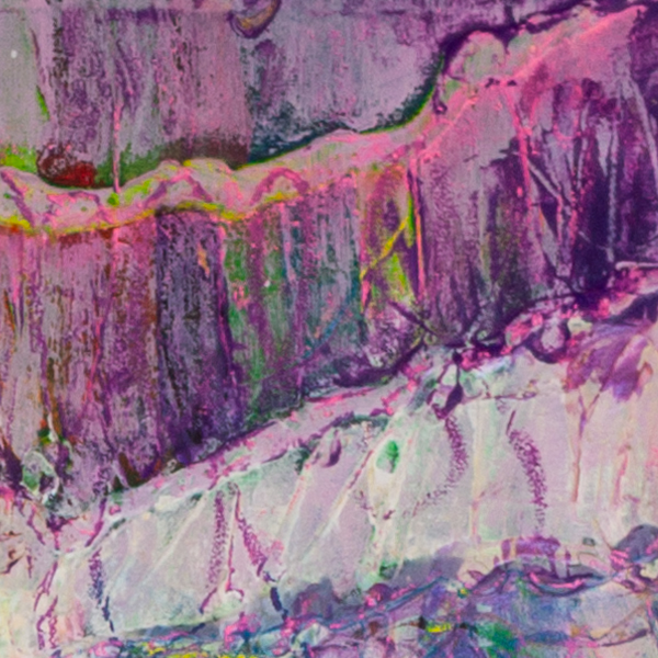 Close-up detail of When Light Moves Through Colour highlighting soft lilac, pink, and grey layers with subtle linear texture