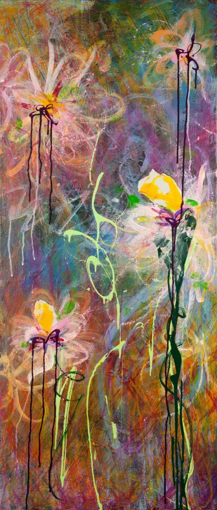 Right panel of Where Light Begins to Bloom, mixed media abstract floral painting by Lisa Marie Jones