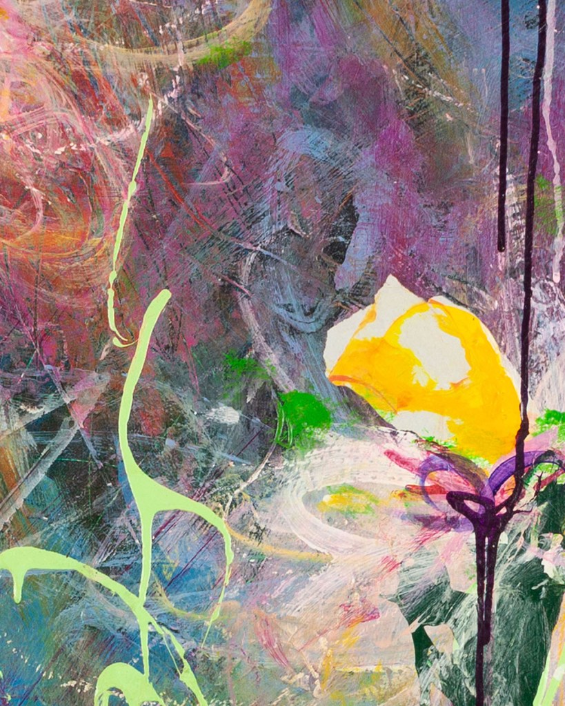 Detail of brushwork and layered paint in Where Light Begins to Bloom by Lisa Marie Jones