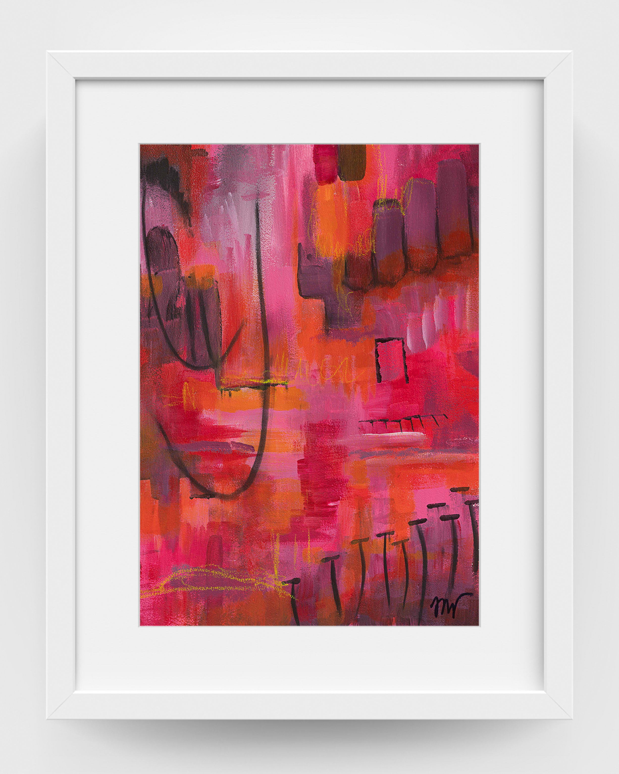 Where Red Moves by Lisa Marie Jones, contemporary abstract artwork exploring movement through layered red tones and expressive mark making.