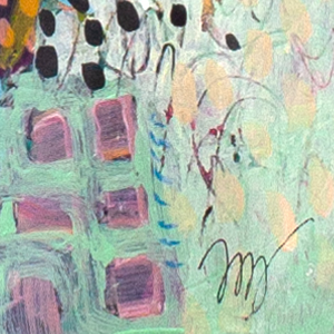 signature detail of Betty’s Garden, an abstract artwork by Australian artist Lisa Marie Jones.