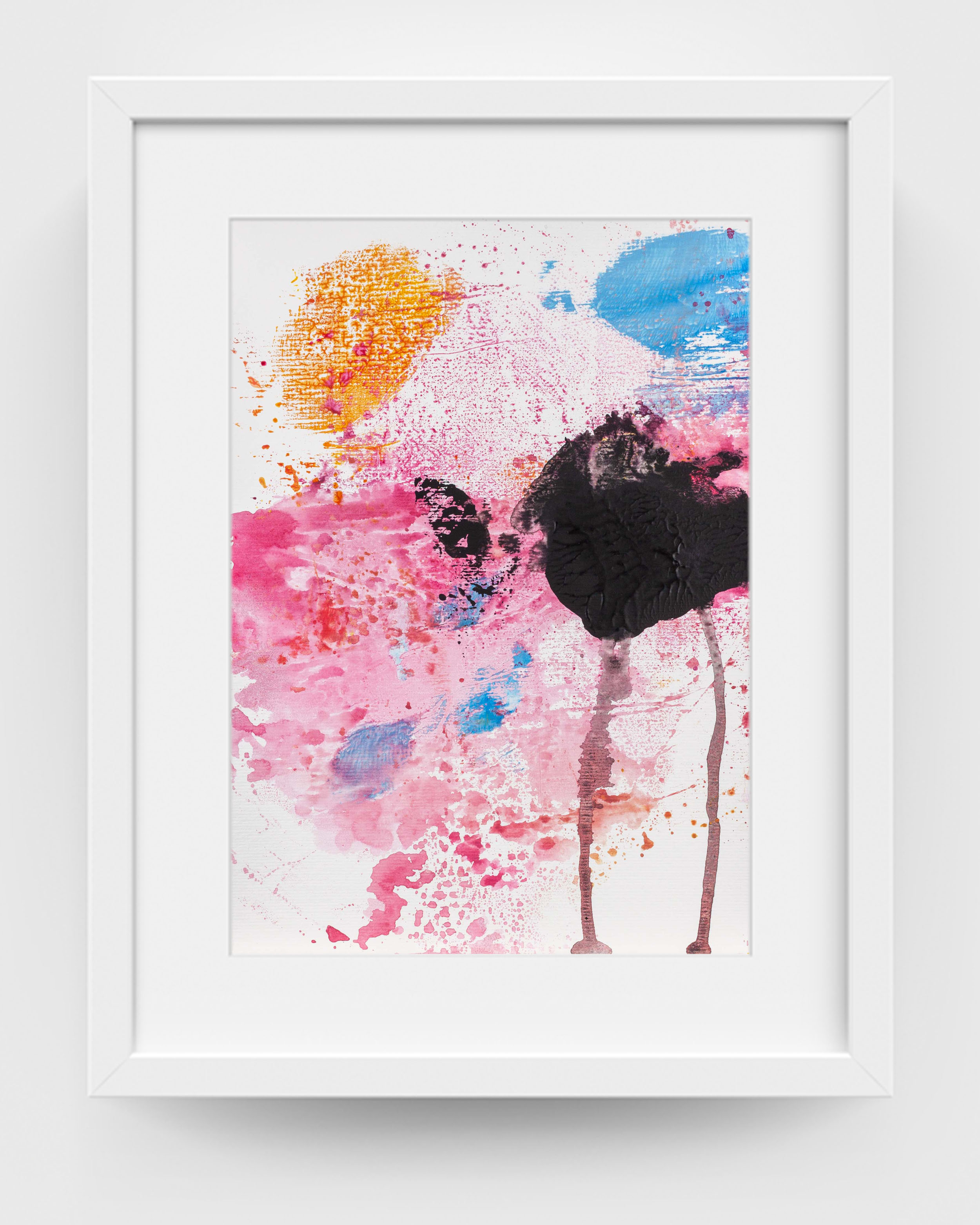 Palette Perfect – framed abstract artwork by Lisa Marie Jones with expressive pink and black forms on white ground