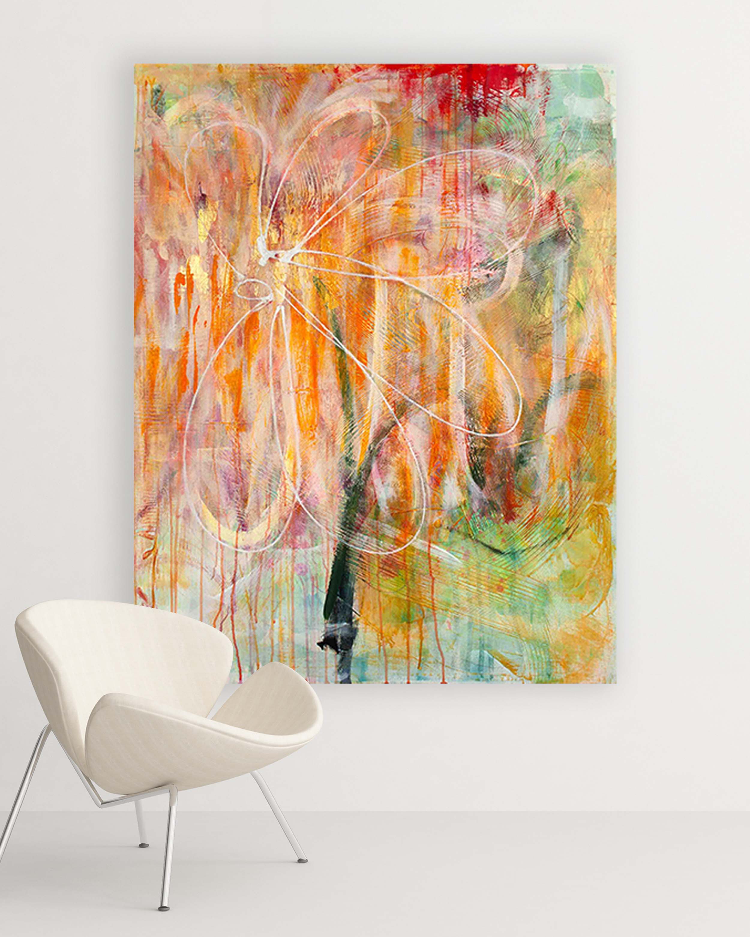 Tow Blooms of the same light, abstract floral painting by Lisa Marie Jones